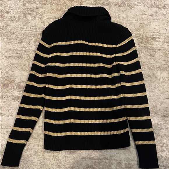 Ralph Lauren Black and gold Striped Sweater with gold buckle front petite large - Picture 3 of 6